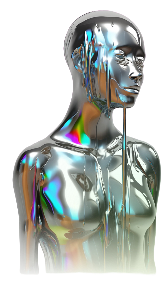 Chrome metallic human head and shoulders with dripping liquid